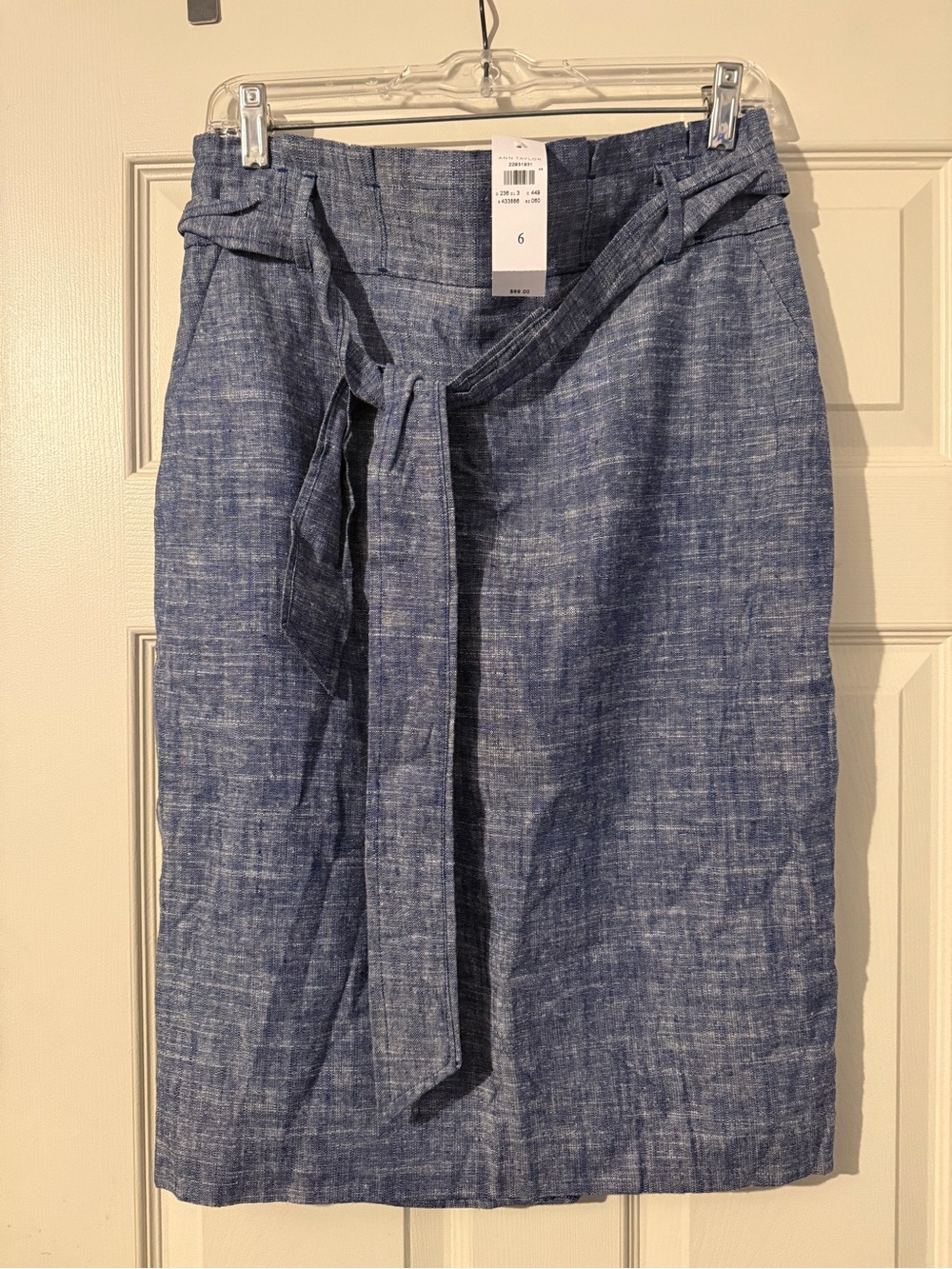Ann Taylor Chambray Pencil Skirt with Self Tie - Blue